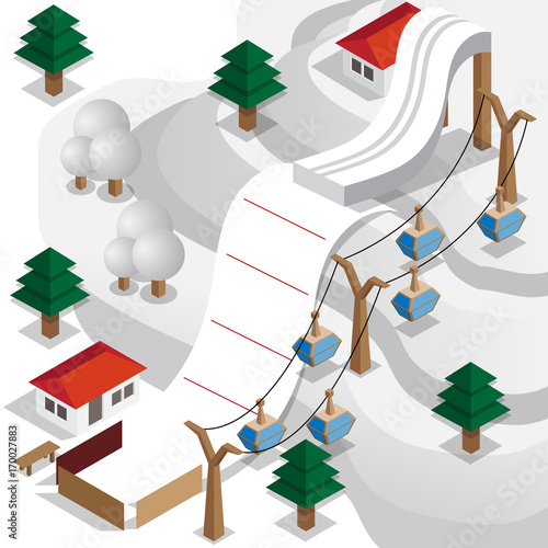 Ski jump.  Vector illustration. Isometric.