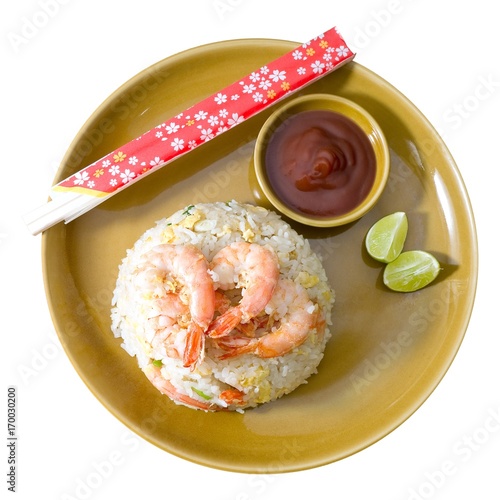 Delicious Shrimp Fried Rice on White Background