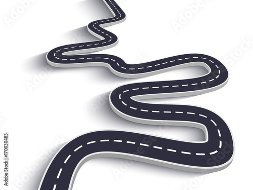 Winding Road on a White Isolated Background. Road way location infographic template. Vector EPS 10