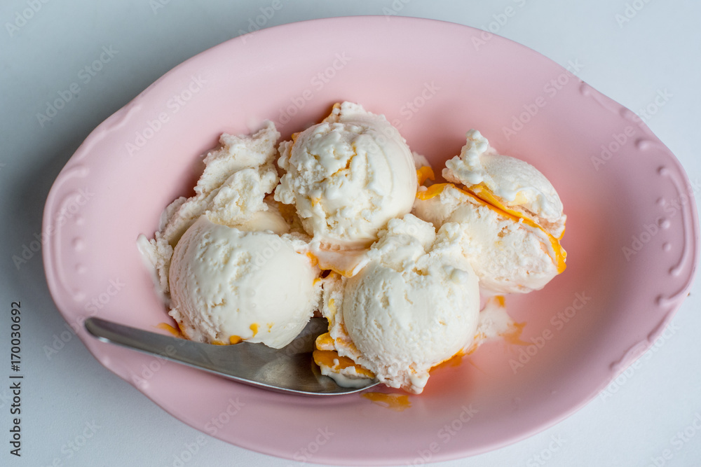 Thai Egg Coconut Ice Cream. Coconut milk ice cream with frozen yolk thai style dessert Thai Egg Coconut Ice Cream. Coconut milk ice cream with frozen yolk thai style dessert