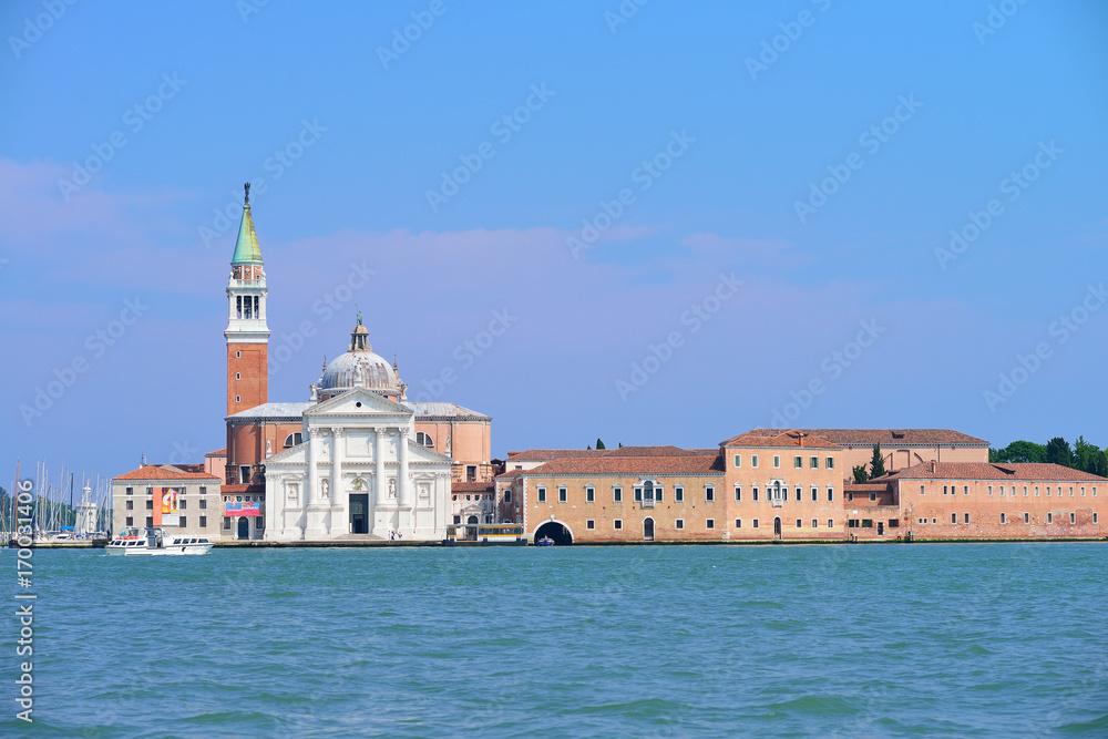 VENICE, ITALY - MAY, 2017: Panorama of San Giorgio Maggiore viewed from the main island