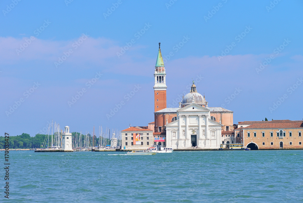 VENICE, ITALY - MAY, 2017: Panorama of San Giorgio Maggiore viewed from the main island