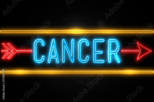 Cancer - fluorescent Neon Sign on brickwall Front view