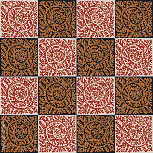 Seamless pattern in the form of a tile with ornament. Patterns in the style of Central Asia.
