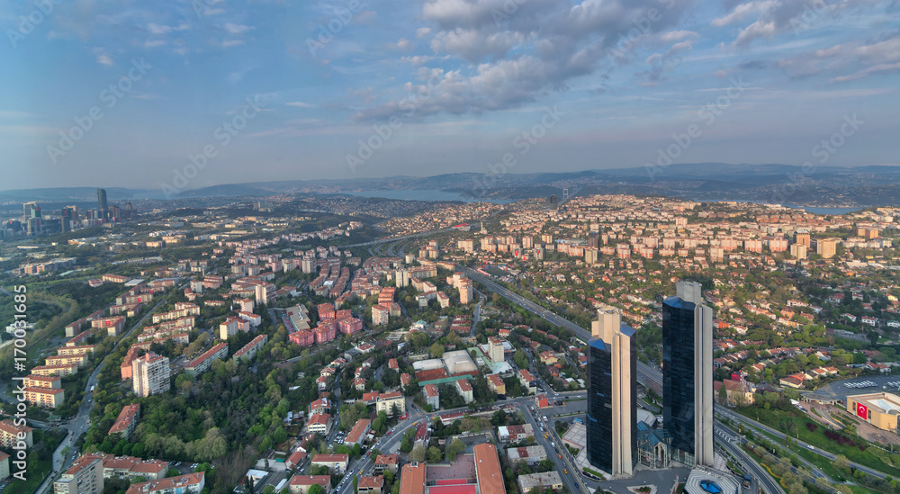 Fototapeta premium Istanbul city view from Istanbul Sapphire skyscraper overlooking the Bosphorus before sunset, Istanbul, Turkey