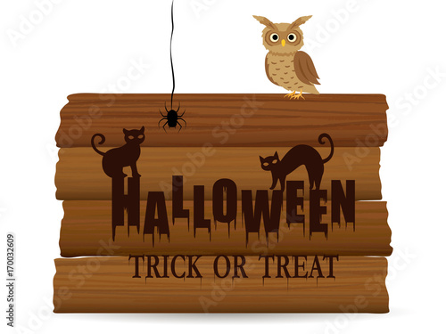 ハロウィン　木のボード