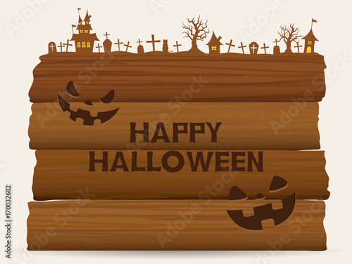 ハロウィン　木のボード