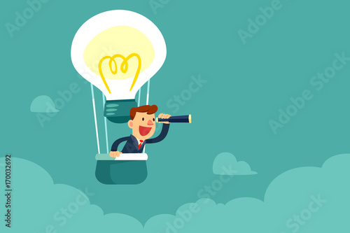 businessman in hot air balloon searching for opportunity