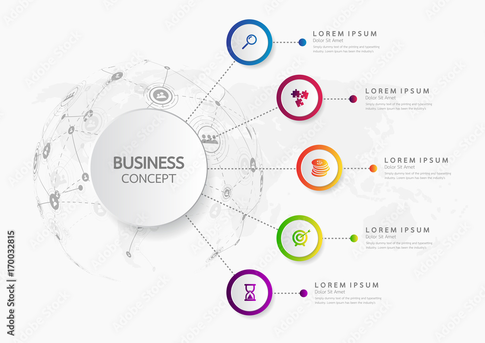 Vector infographic template business concept with options. Label circles for content, flowchart, diagram, steps, infographics, chart, workflow layout illustration, - obrazy, fototapety, plakaty 