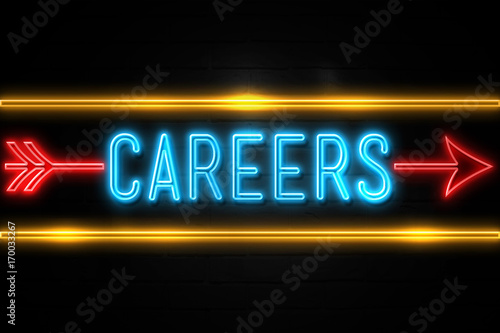 Careers - fluorescent Neon Sign on brickwall Front view