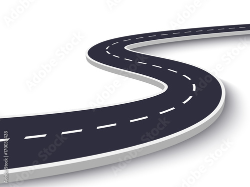 Winding Road on a White Isolated Background. Road way location infographic template. Vector EPS 10