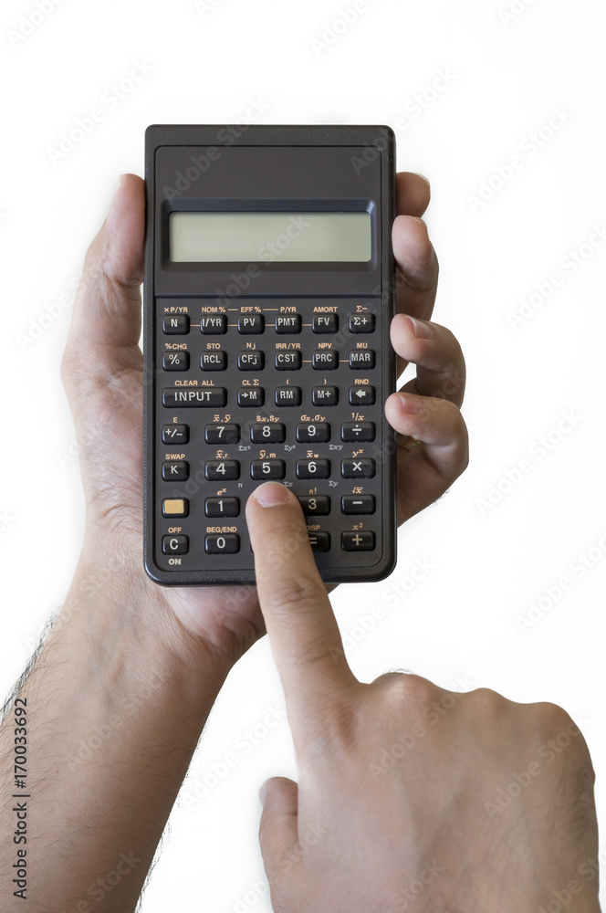 Hands Using Calculator Isolated On White Background Hands Using Calculator Isolated On White Background