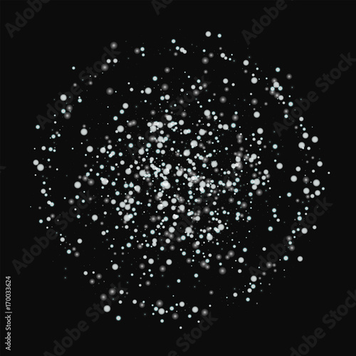 Amazing falling snow. Double circle with amazing falling snow on black background. Vector illustration.