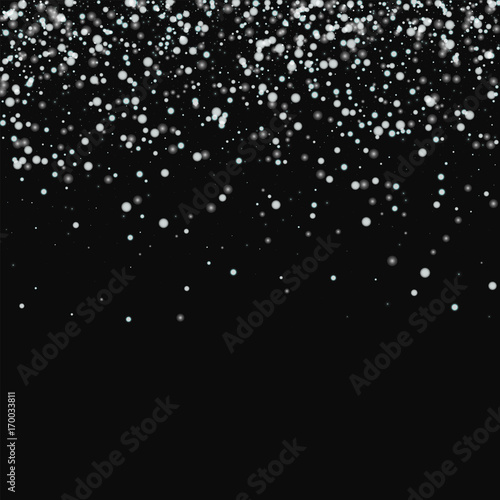 Amazing falling snow. Scatter top gradient with amazing falling snow on black background. Vector illustration.