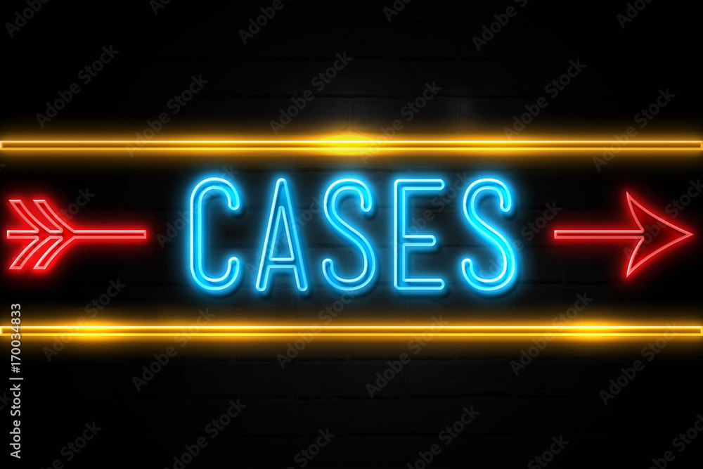 Cases  - fluorescent Neon Sign on brickwall Front view