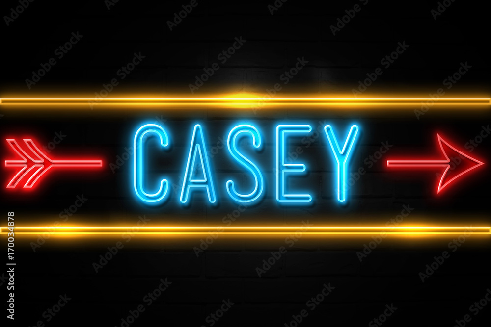 Casey  - fluorescent Neon Sign on brickwall Front view