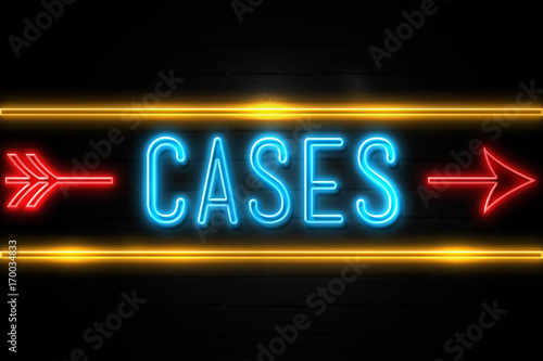 Cases - fluorescent Neon Sign on brickwall Front view