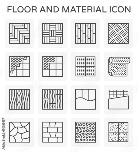 Concrete slab, floor material i.e. tile, wood, steel, carpet, linoleum, vinyl and rock or stone vector icon. Architectural material for decoration, construction interior exterior, editable stroke.