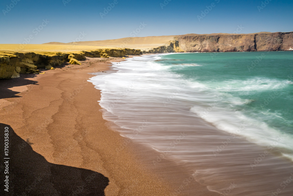 Langzeitbelichtung der Steilküste und Strand bei Paracas, Peru Langzeitbelichtung der Steilküste und Strand bei Paracas, Peru