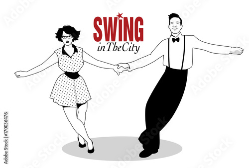 Funny couple dancing swing, rock or lindy hop