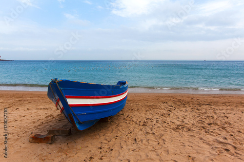 moroccan traditional fishing boat on the beach