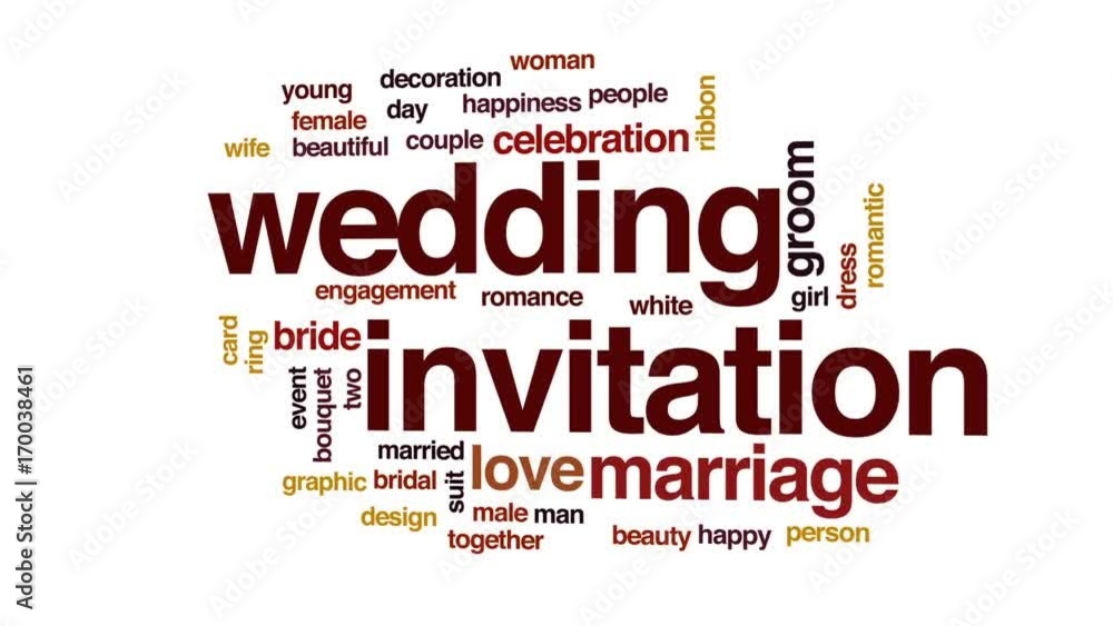 Wedding invitation animated word cloud, text design animation. Wedding invitation animated word cloud, text design animation.
