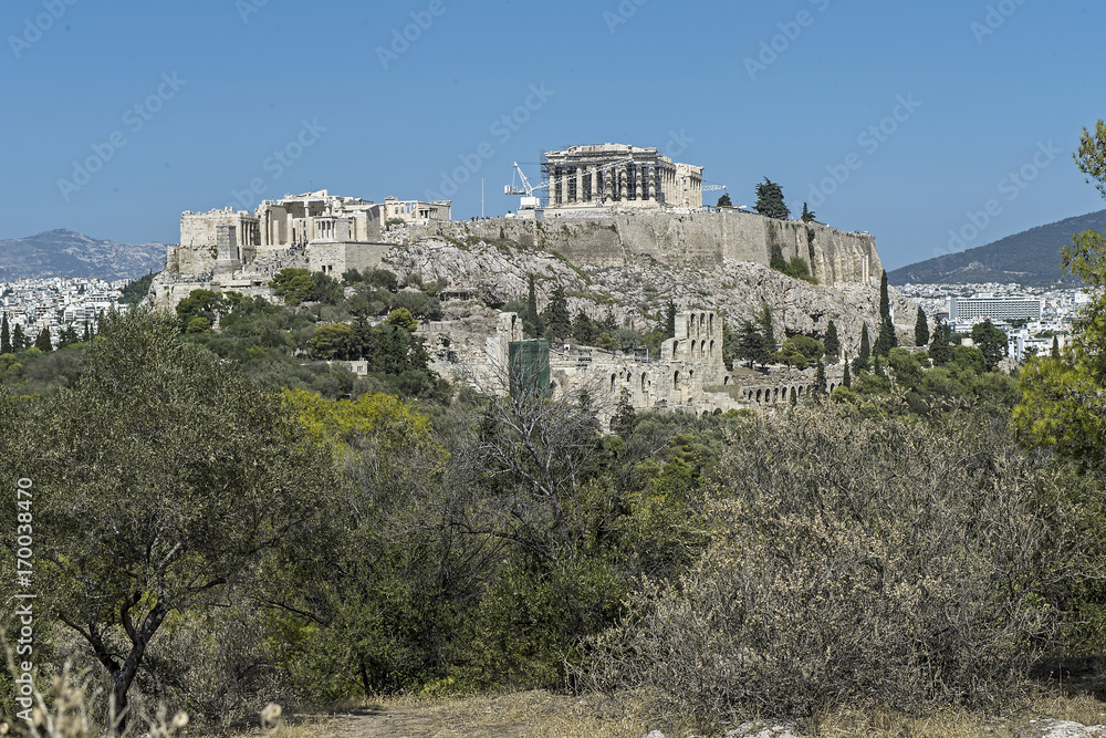 Akropolis in Athen aus der Sicht des Philopappos-Denkmals, Griechenland