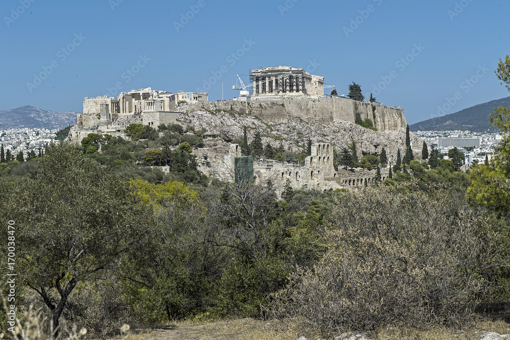 Fototapeta premium Akropolis in Athen aus der Sicht des Philopappos-Denkmals, Griechenland