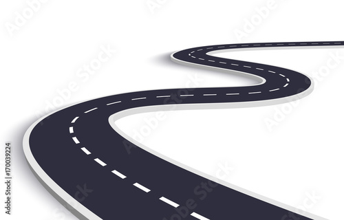 Winding Road on a White Isolated Background. Road way location infographic template. Vector EPS 10