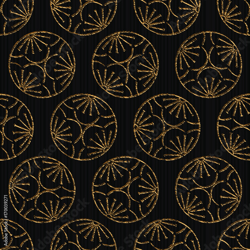 Seamless pattern based on japanese sashiko motif Mitsu Ume (Plum blossoms). Abstract backdrop. Golden color. Simple pattern for web page background, surface textures or pattern fills. photo