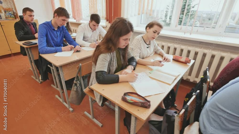 Students in the classroom are at their desks. Russian school. Students in the classroom are at their desks. Russian school.
