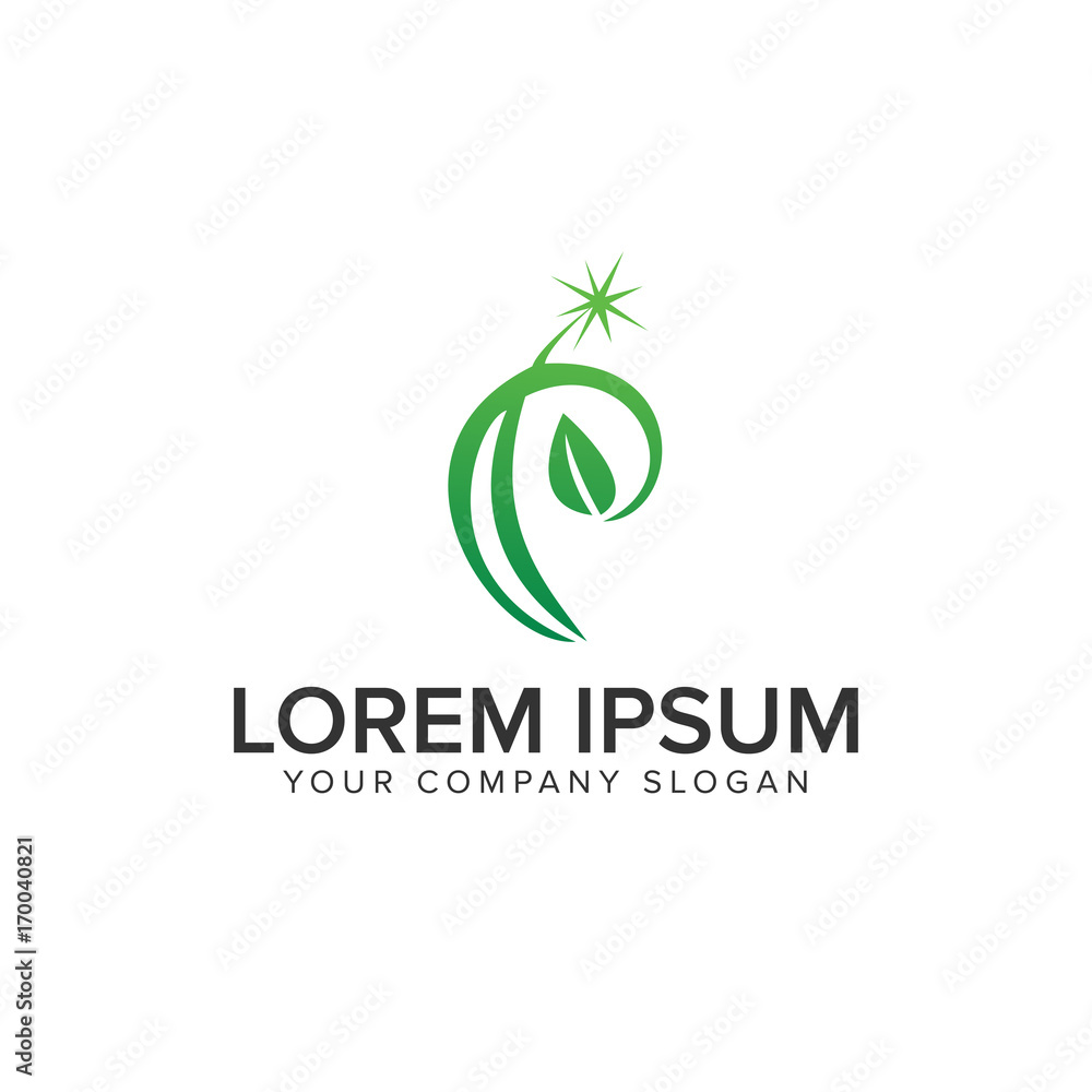 letter P leaf logo design concept template