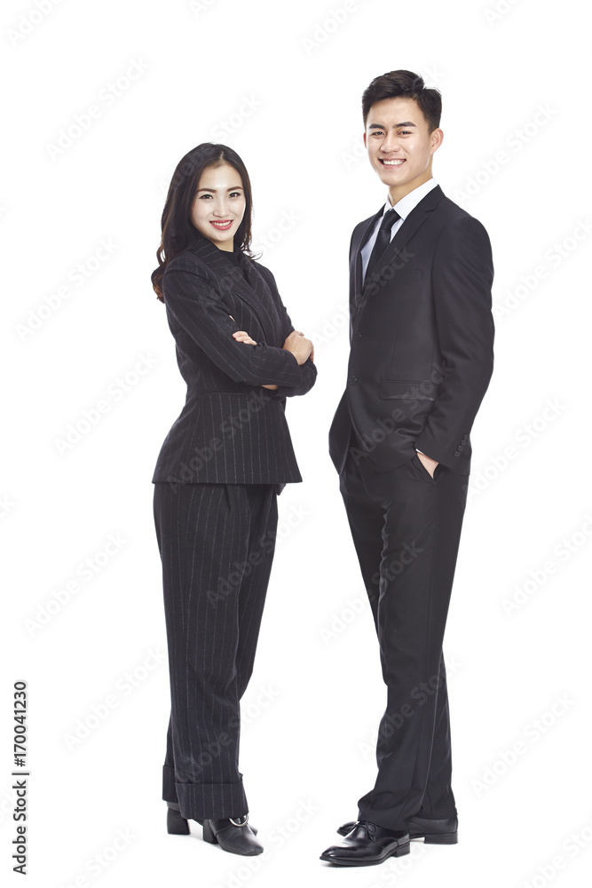 young asian businessman and businesswoman, isolated on white background. young asian businessman and businesswoman, isolated on white background.