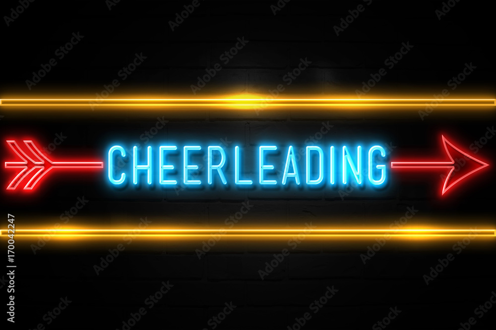 Cheerleading  - fluorescent Neon Sign on brickwall Front view