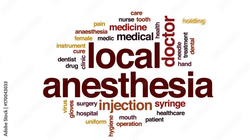 Local anesthesia animated word cloud, text design animation. Local anesthesia animated word cloud, text design animation.