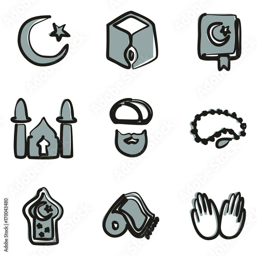 Islamic Religion Icons Freehand 2 Color