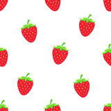 Seamless vector illustration. Pattern with sweet red strawberry with a stem on white background. Healthy vegetarian food