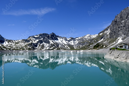 Lake Luenersee in the Austrian Alps, Vorarlberg, Austria, Europe