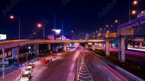 Bangkok, Thailand - Aug 31,2017 : Light trail on Bangna-Chon buri highway at night