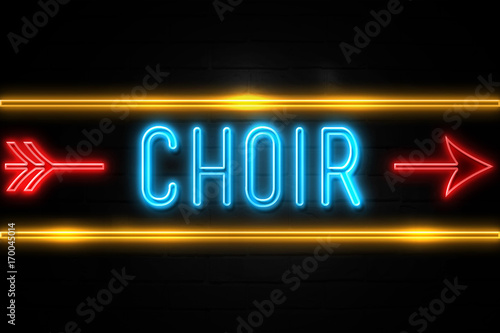 Valokuva Choir  - fluorescent Neon Sign on brickwall Front view