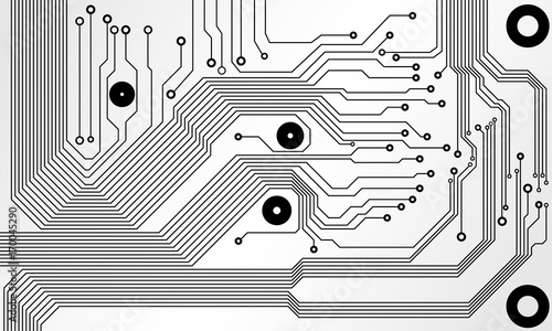 Black Circuit Board Line Pattern On White Background Vector photo