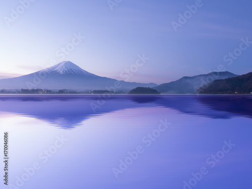 beautiful sky and reflection from mountain fuji at kawaguchiko lake japan
