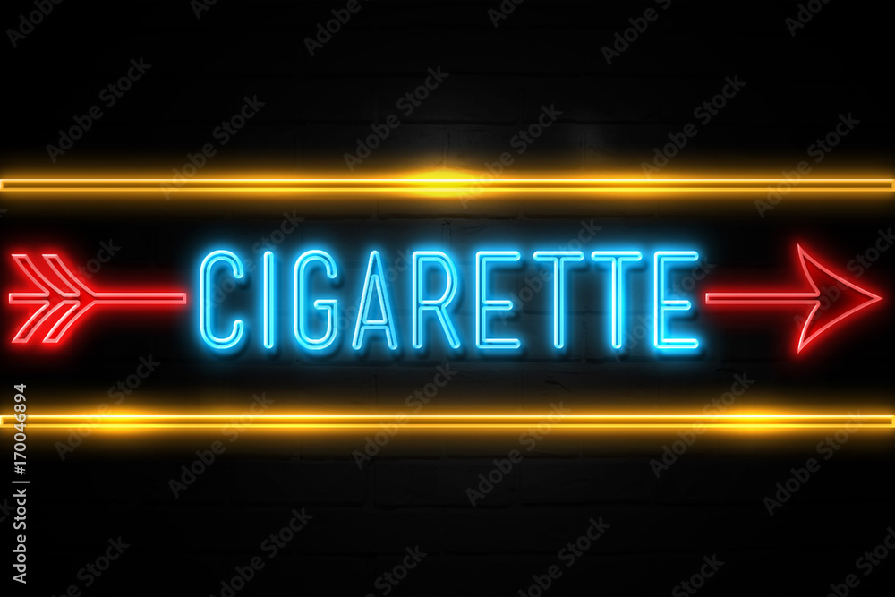 Cigarette  - fluorescent Neon Sign on brickwall Front view