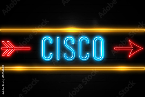 Cisco  - fluorescent Neon Sign on brickwall Front view photo