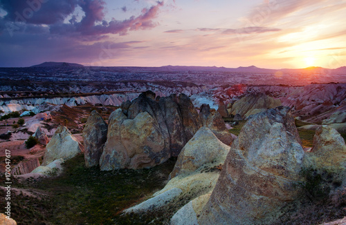 Red Valley in Cappadocia near Goreme on sunset