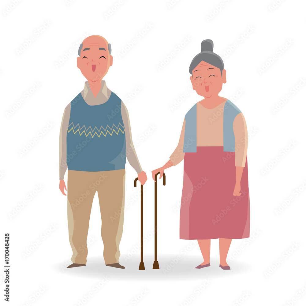 Full length portrait of senior couple with a walking cane smiling isolated on white background. Full length portrait of senior couple with a walking cane smiling isolated on white background.