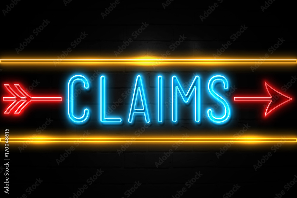 Claims  - fluorescent Neon Sign on brickwall Front view