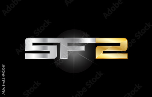 SF2 SF S F 2 silver gold letter number logo icon design