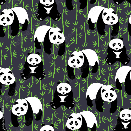 Fototapeta Naklejka Na Ścianę i Meble -  Seamless abstract pattern with hand-drawn cute pandas