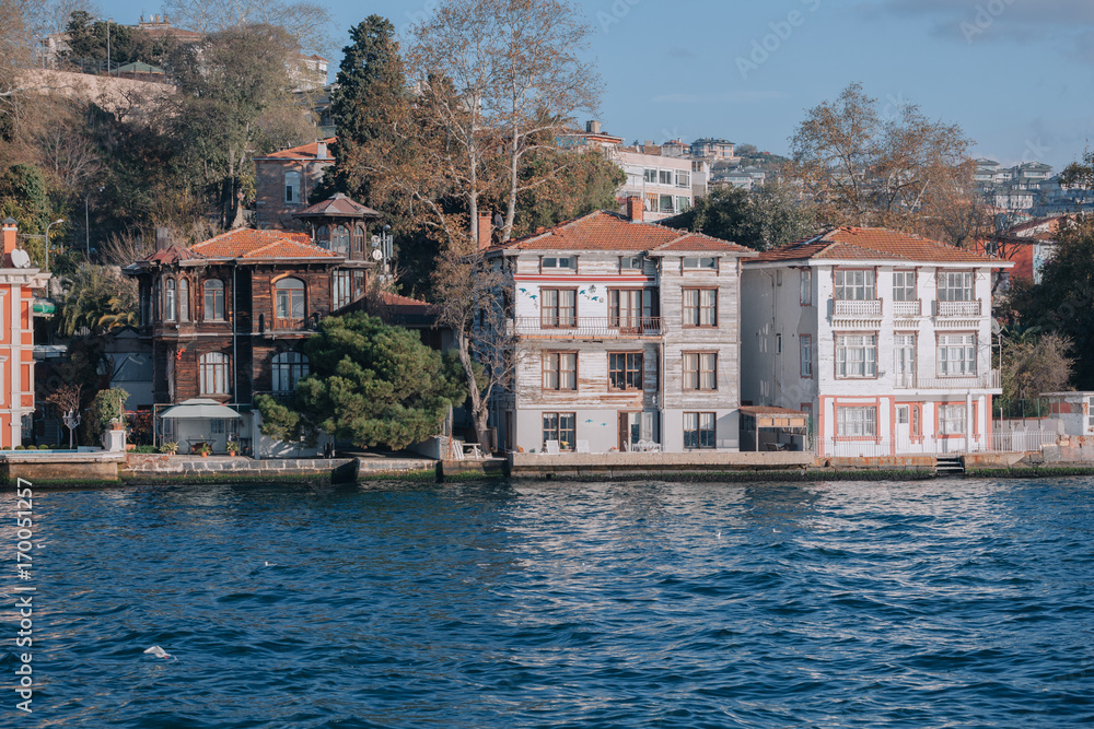 Istanbul, Turkey. Both shores of bosphorus strait are full of residential houses which local people use as weekend residences.